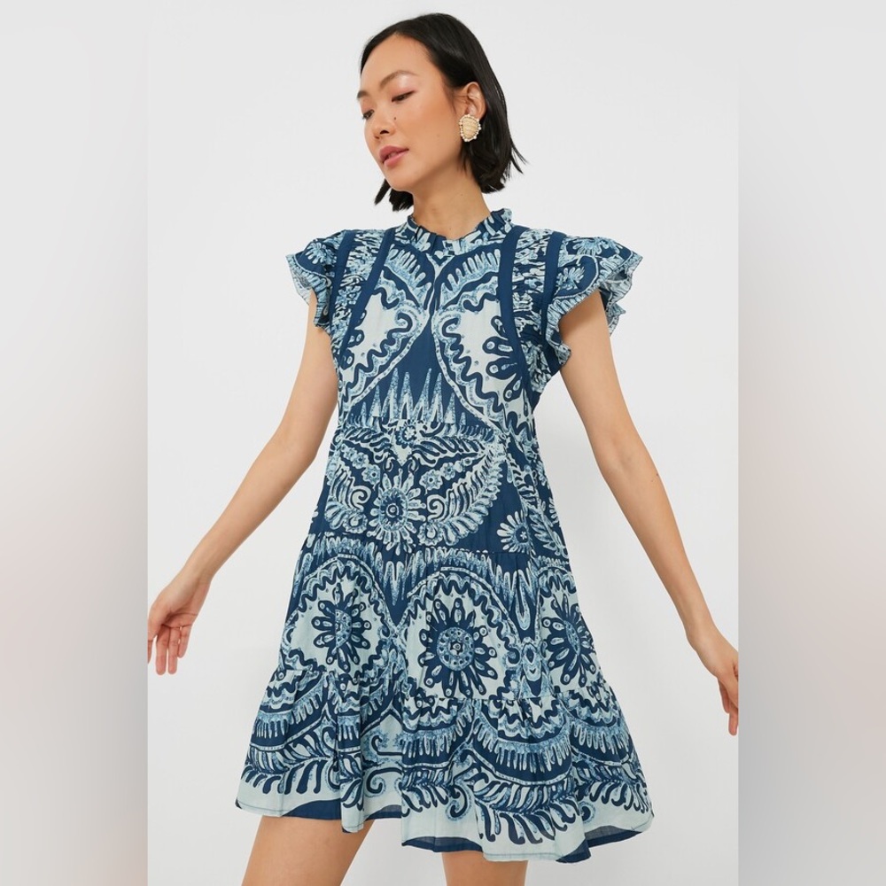 SEA New York size medium Blue Printed Flutter Sleeve Mini Dress